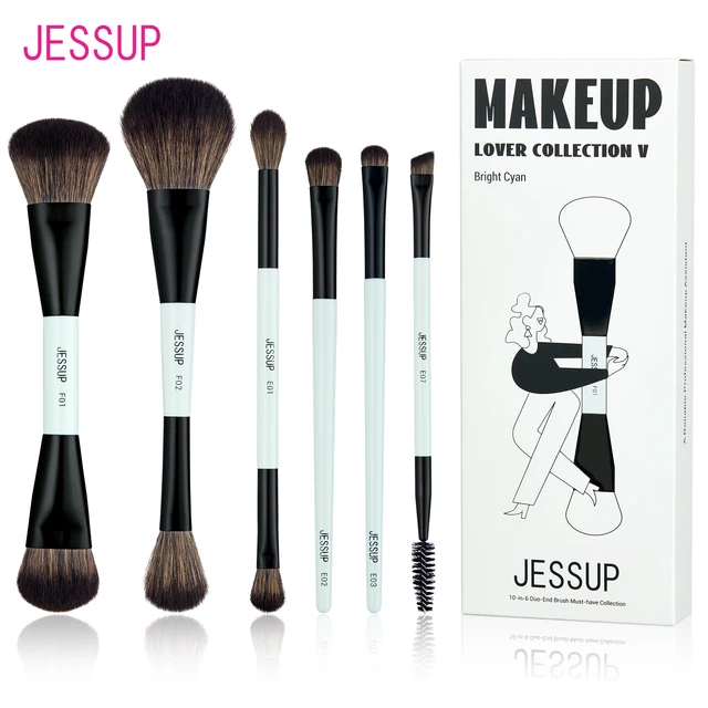 Jessup Makeup Brush Set Double Sided Makeup Brushes Foundation Contour Blush Blending Eyebrow Shadow,Fiber Bright Cyan T501