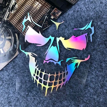 Skull Head Reflective Motorcycle Stickers – Laser Rainbow Decals for Helmet, Scooter, Bike Body & Windshield 1