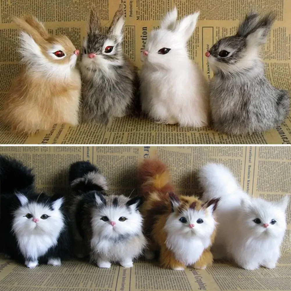 Simulation Rabbit Owl Cat Fox Ornament Furs Squatting Model Home Decoration Animal World with Static Action Figures Gift for Kid 1