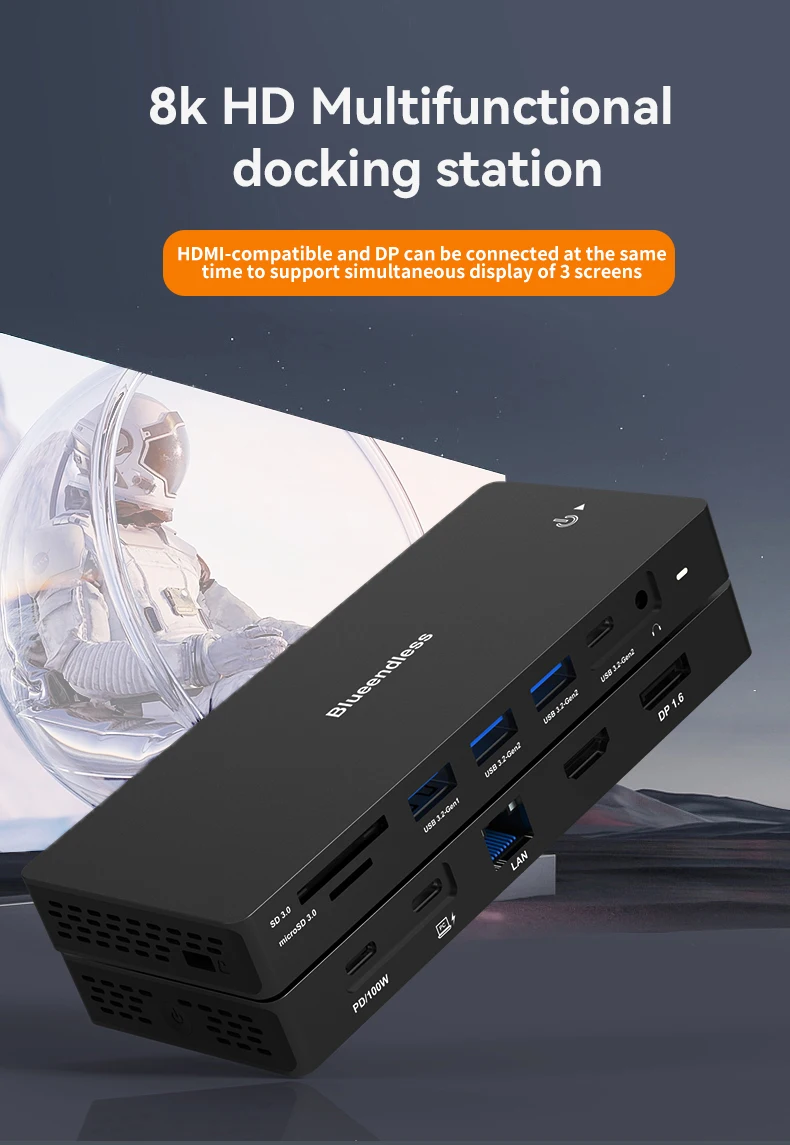 

12 in 1 Docking Station USB-C Hub Multiport Adapter 8K Splitter HDMI-compatible,DP,Type-C,PD 100W,RJ45,Audio,TF/SD Card Reader