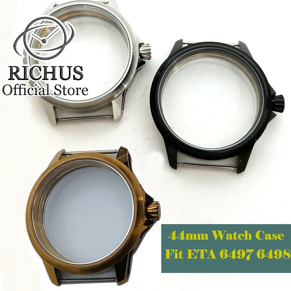 

44mm Watch case fit ETA6497 6498 ST3600 3620 Sillver copper black watch case sapphire glass