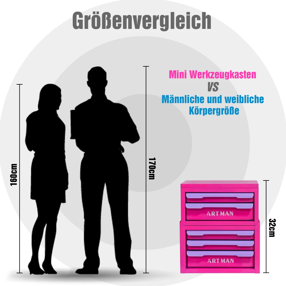 Werkzeugkasten, Werkzeugschrank mit Stilvollen Metallgriffen, Stapelbar, Elegante Kosmetikbox mit Schubladen, Platzsparend, Vielseitiger Aufbewahrungsbehälter – Detail 22