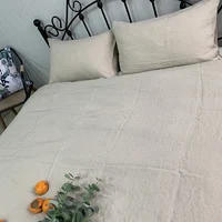100% Purel Linen Flax Bedding Sheet Set(1 Flat Sheet, 1 Elastic Fitted Sheet,2 Pillowcases) Breathable Bedding Set Queen King 6