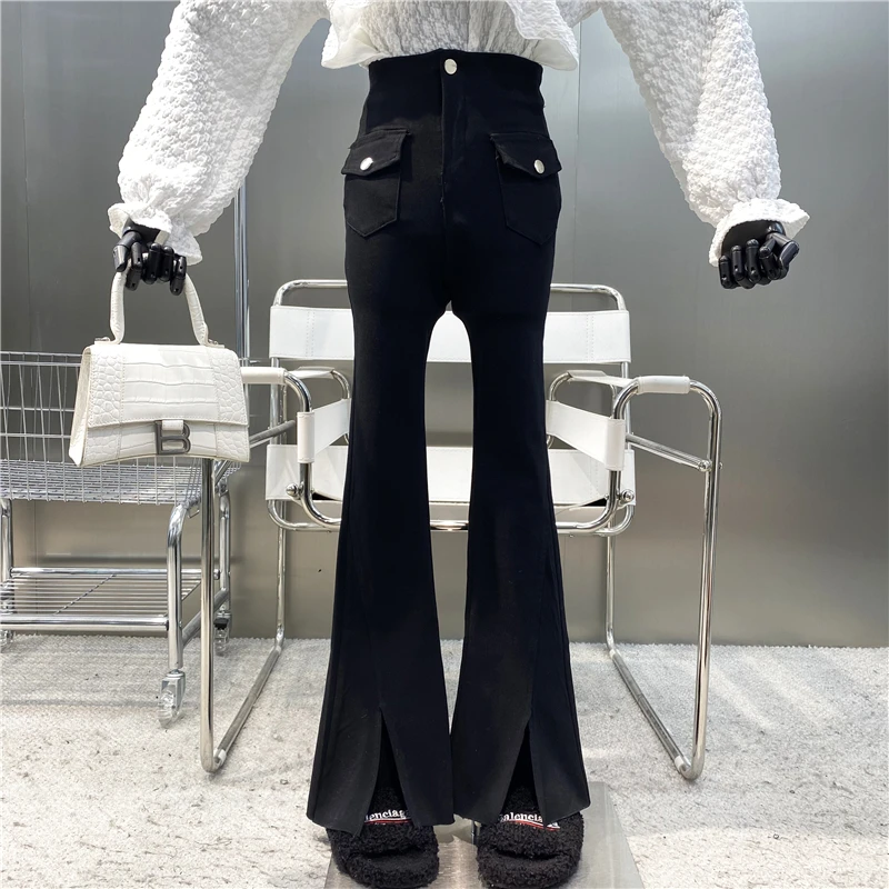 

Джинсы прямые с завышенной талией, брендовые зауженные брюки-трубы с широкими штанинами, универсальные черные повседневные штаны в стиле ретро с двумя карманами, оригинальный дизайн