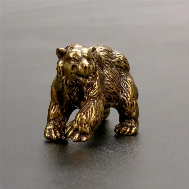 Vintage Copper Brown Bear Statue Solid Brass Polar Animal Statue Decoration Mini Tea Table Pet Desk Accessories Technology