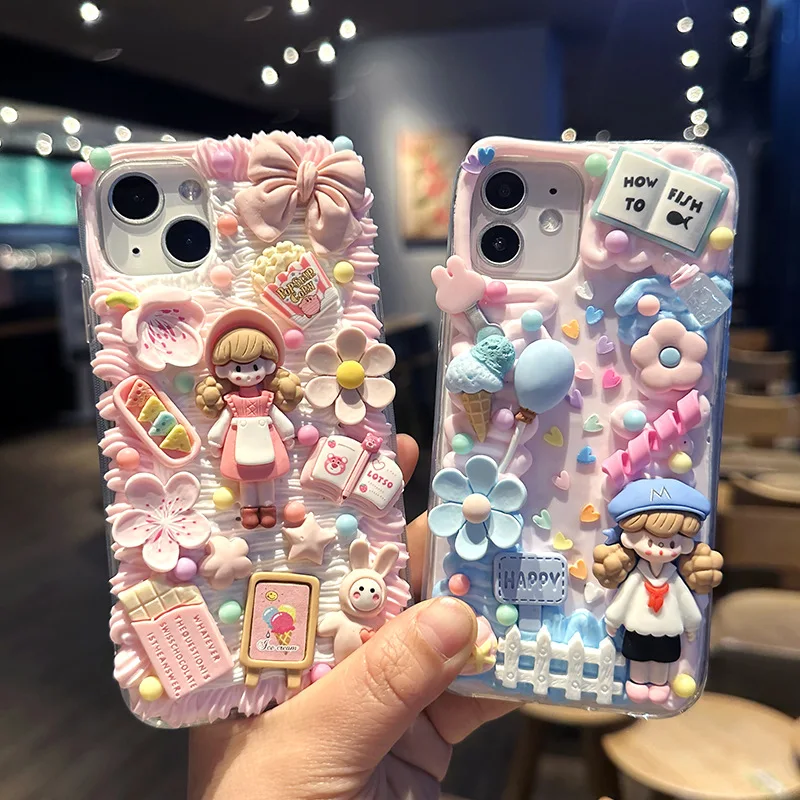 Cute Aesthetic Phone Case Diy Cream Glue DIY Phonecase For IPhone