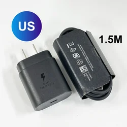 High - Speed 25W USB - C Fast Charger with Multiple Cable Length Options - Black US with 1.5M