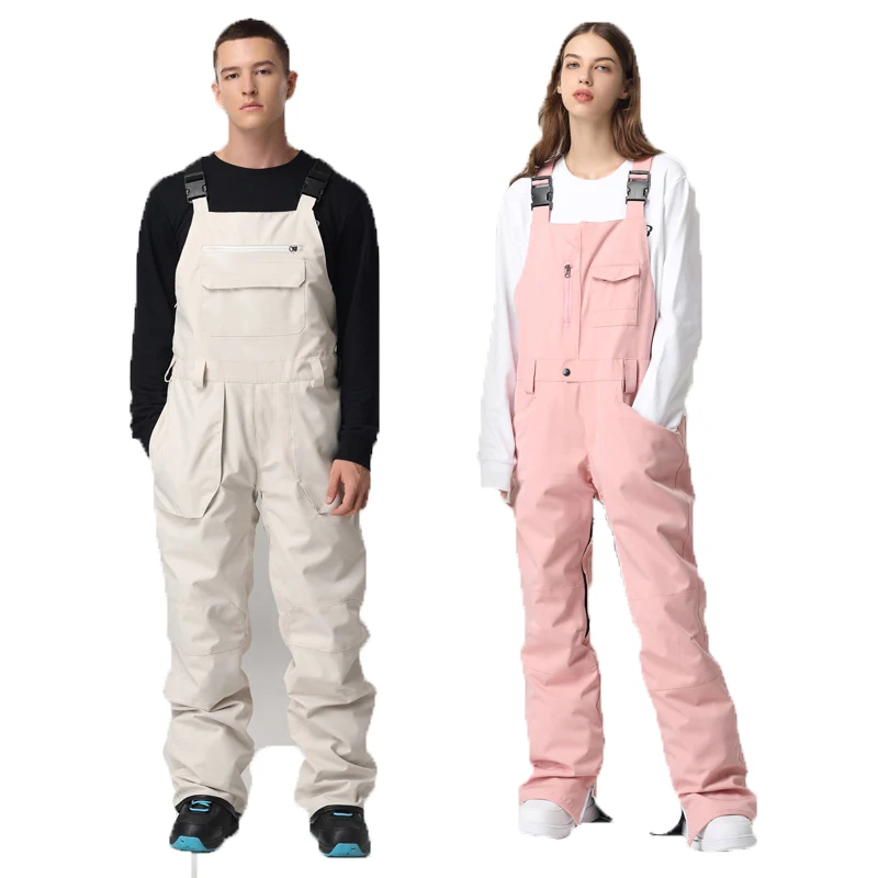

Men Women Ski Pants With Straps Black Khaki Waterproof Jumpsuittrousers Broadcloth Long Pants Thickening Long Pants Man