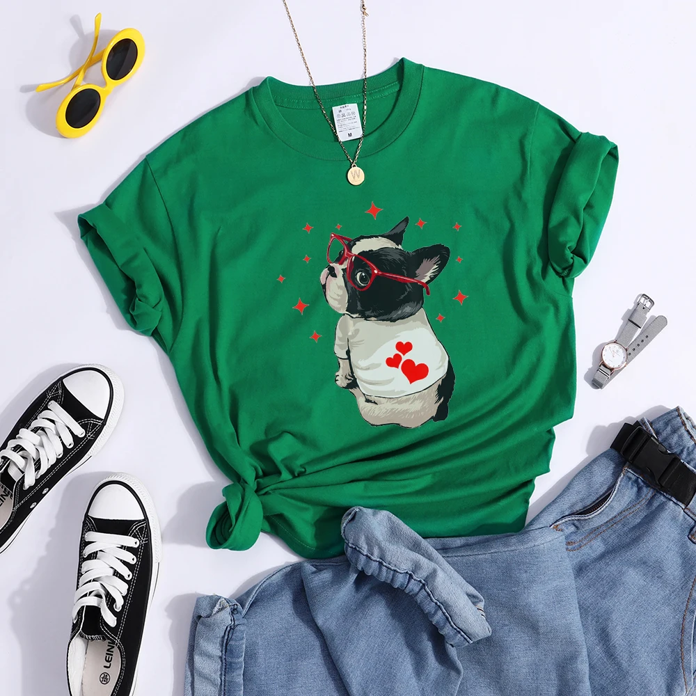 T-Shirt femme, humoristique et mignon, avec chien américain Boston Terrier, à la mode, Cool, de rue, Hip Hop, doux et respirant, 715_voghion.com