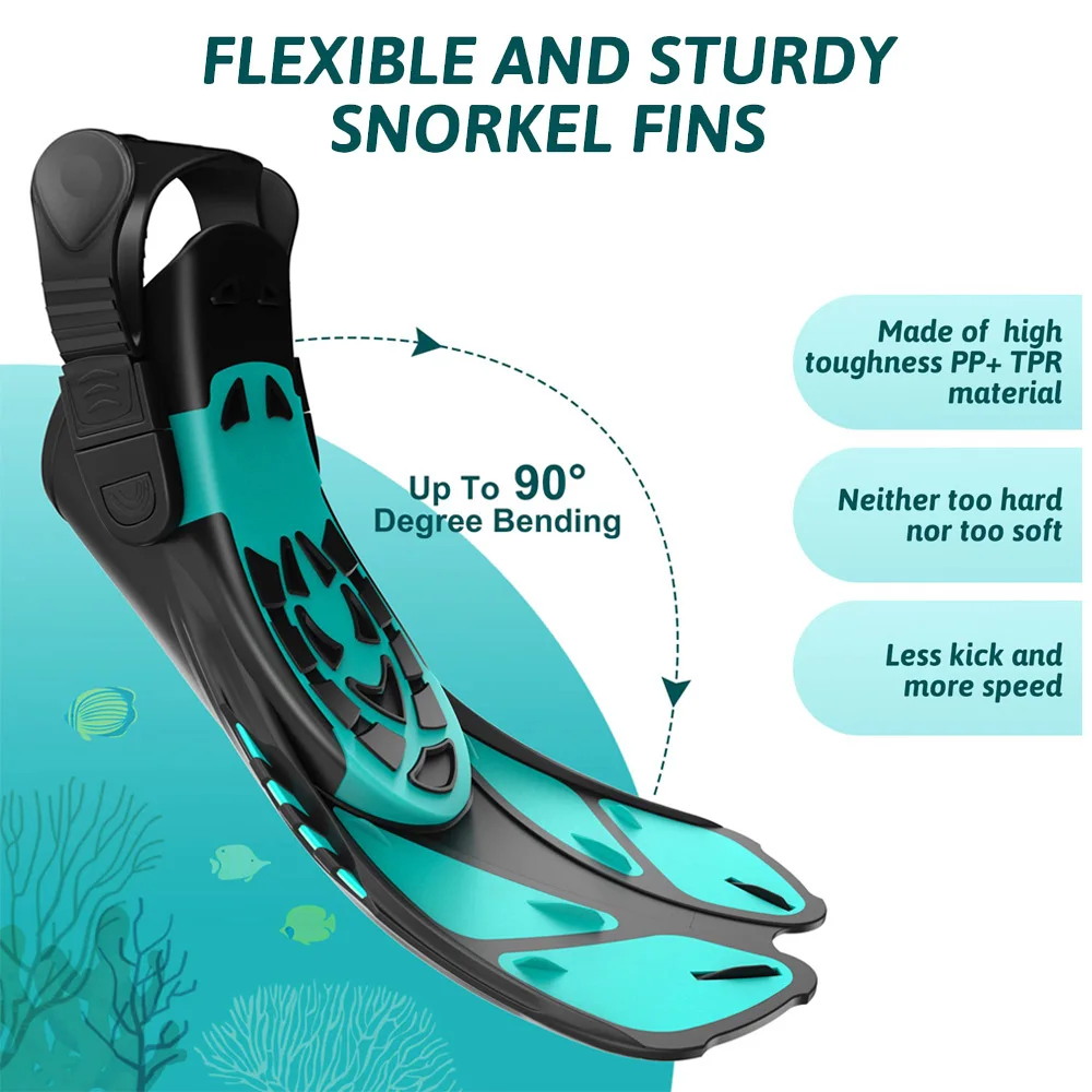 Snorkel Fins Swimming Flippers Adjustable Buckles Short Silicone Scuba Diving Shoes Open Heel Travel Size Adult Men Womens 3
