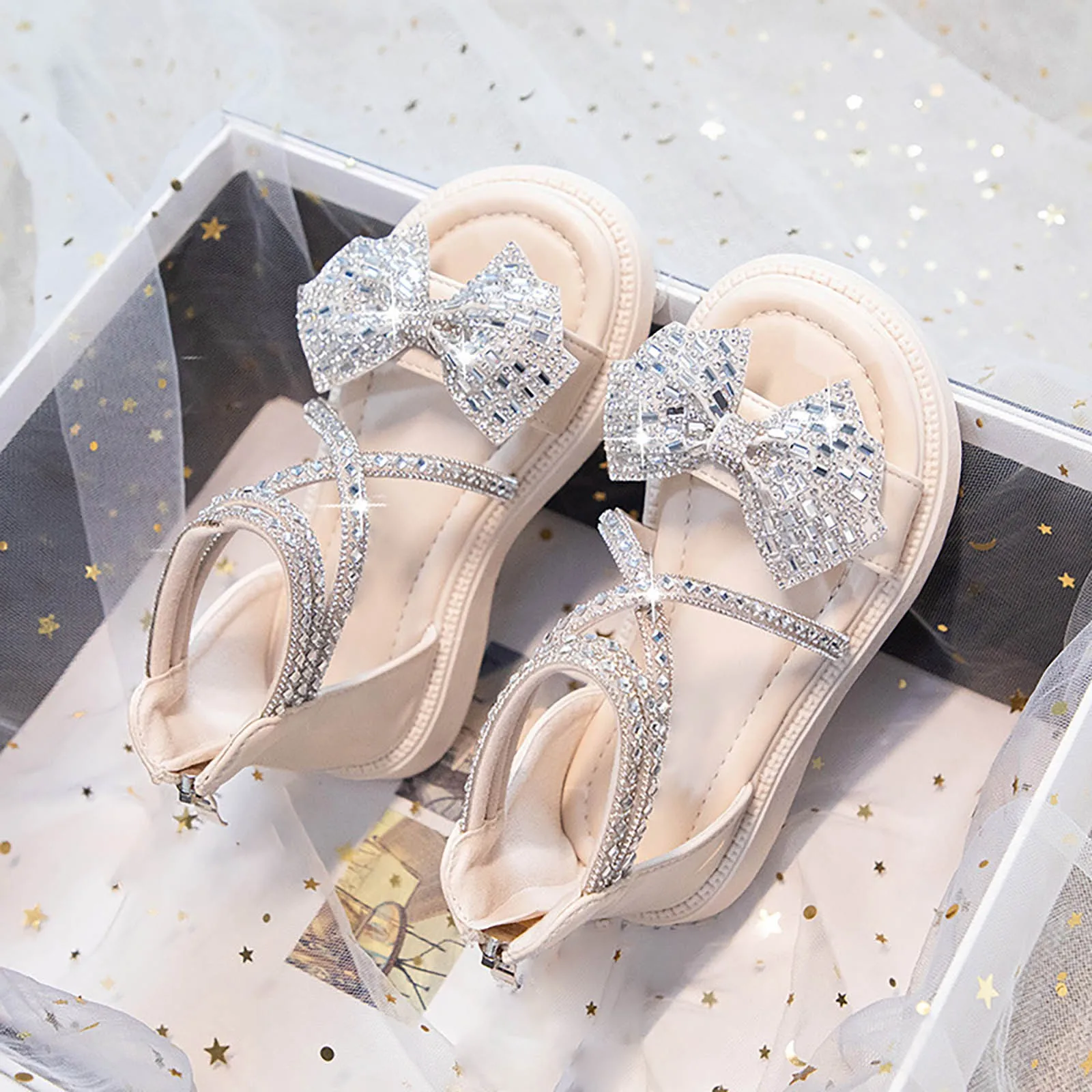 Summer New Rubber Sole Lightweight Breathable Rhinestone Bow Girls Beach Sandals Girls Dress Sandals Size 12 2