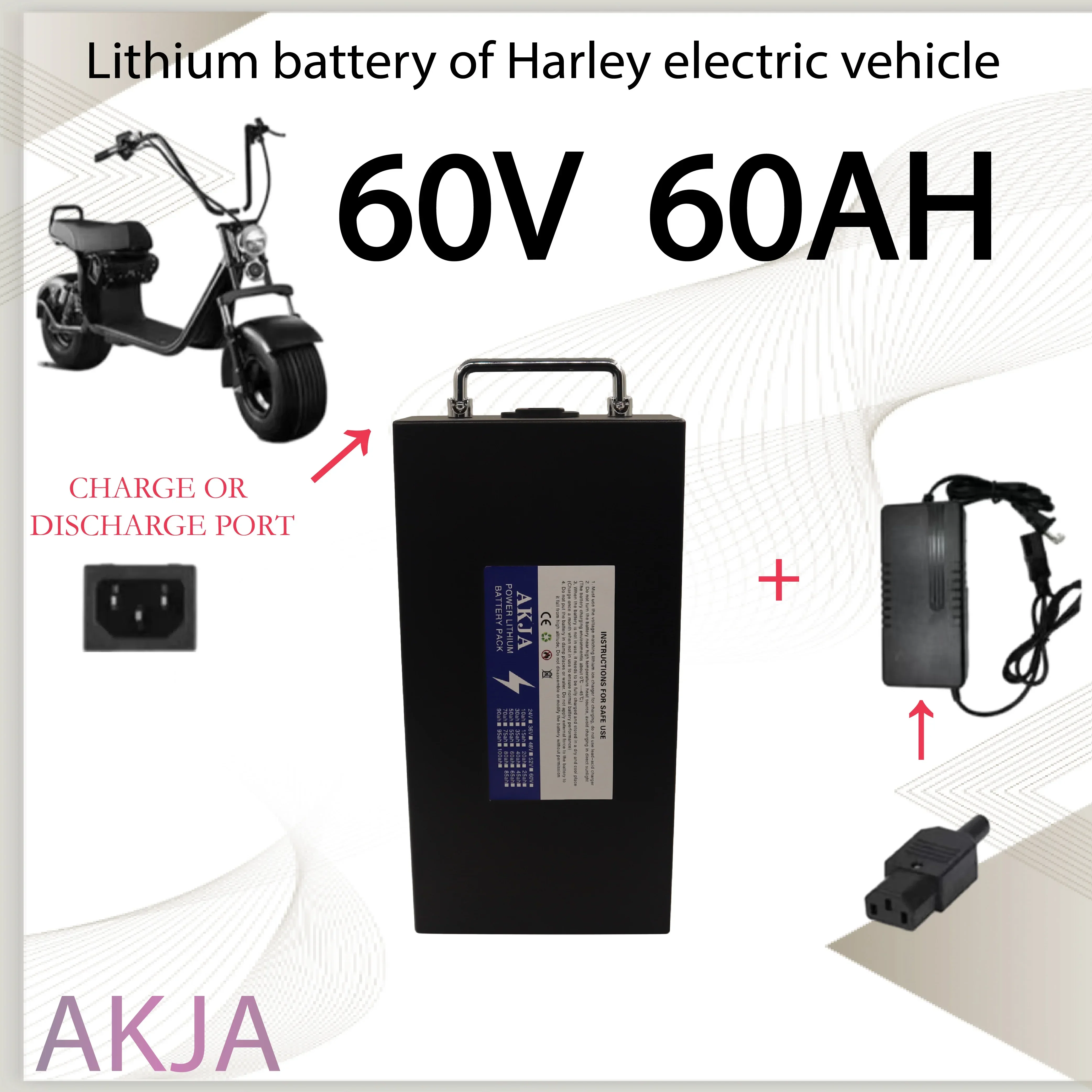 Batterie au lithium 18650 avec chargeur, pleine capacité, adaptée pour 250-2000W, 60V, 20Ah, 60Ah, nouveau