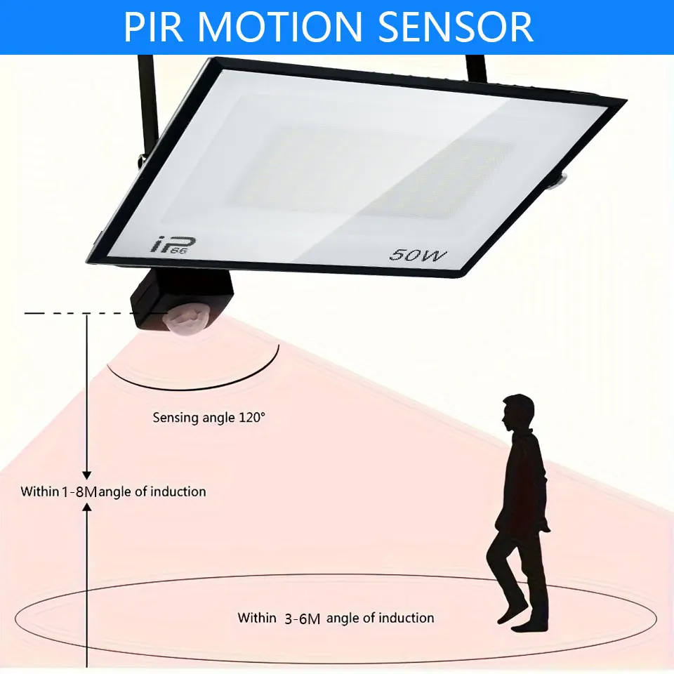 LED Flood Light AC175-265V IP66 PIR Motion Sensor 20W 30W 50W 70W 100W 150W 200W300W Waterproof For Garden Street Garage Lighting