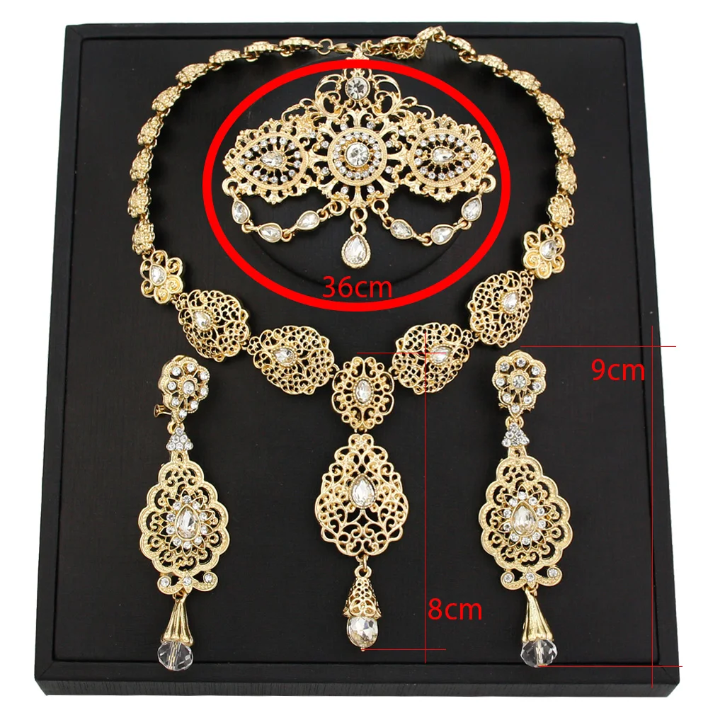 Gold Color Moroccan Bride Jewelry Set Caftan Brooch Earring