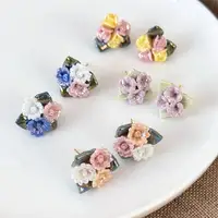 T8UE Stylish Ceramic Rose Earrings Portable for Women Porcelain Floral Jewelry 2