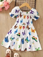 Vêtements pour enfants Robe à imprimé papillon vibrant pour filles Convient pour 1-8 ans Vêtements d'été pour enfants Jupe papillon colorée blanche 2