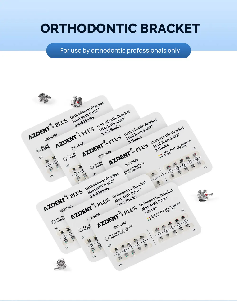 AZDENT 10er Packungen Zahnspangen Mini Sandard Kieferorthopädische Klammer Metall Roth MBT Edgewise Slot 0,022/0,018 Mesh Base AZDENT Plus – Detail 1