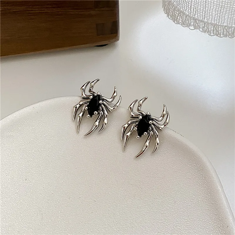 Spider Earrings Halloween Gothic Retro Old Spider Zircon Earrings Women Fashion Design Black Zircon Earring Party Jewelry Gifts
