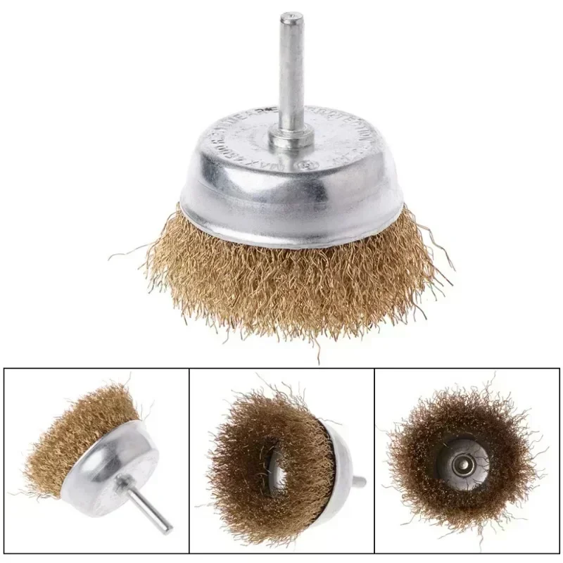 2024 new 50mm/60mm/75mm Steel Wire Brush Brass Plated Wheels Brushes Drill Rotary Tools Metal Rust Removal Polishing Brush 4