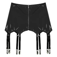Womens Garters Suspender Belt Skirts Ladies Wet Look Mini Skirts Leather Garters with Metal Clips Clubwear Costume Underwear - Image 4