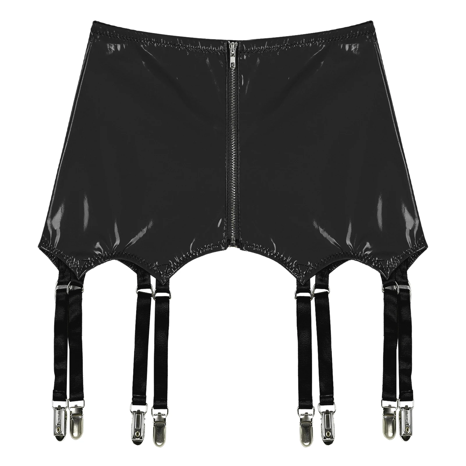 Womens Garters Suspender Belt Skirts Ladies Wet Look Mini Skirts Leather Garters with Metal Clips Clubwear Costume Underwear 4