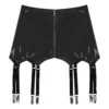 Womens Garters Suspender Belt Skirts Ladies Wet Look Mini Skirts Leather Garters with Metal Clips Clubwear Costume Underwear 4