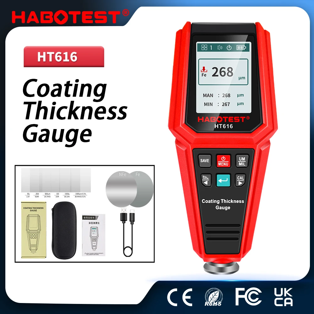 Thickness Gauge LCD Film Car Paint Coating Thickness Meter 0-1500um High Precision and Sensitivity Paint Tester HT616 paint thickness gauge thickness gauge