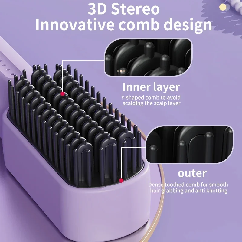 Wireless Hair Straightener Heating Negative Ion Straight Curling Hair Comb Rechargeable Anti-scalding Electric Care Brush hair straightener hair straightener brush hair straightener comb