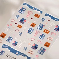 Autocollants 5D en jean à motif écossais pour nail art, patchs texturés en tissu, motifs cœur, nœud, étoile, sourire, décalcomanies en jean gaufré, auto-adhésifs, pour manucure rétro 3