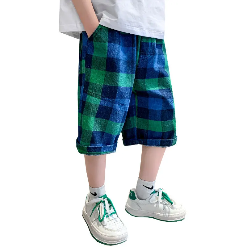 

Children Summer Plaid Shorts 2022 New Fashion Student Kids Retro Denim Shorts For Teen Big Boys Clothes 6 8 9 10 12 14 Years Old