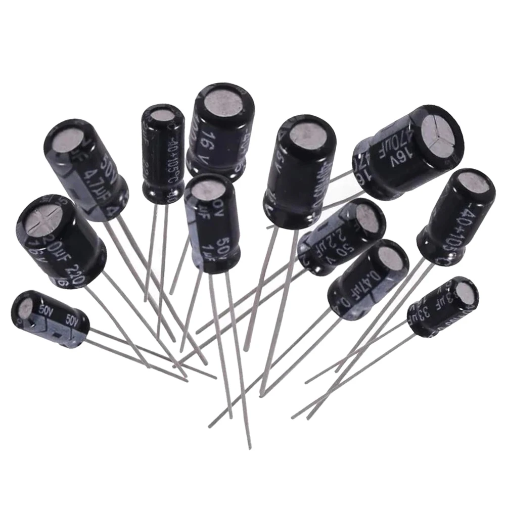 500Pcs 24Values 16-50V 0.1-1000uF Electrolytic Capacitor Assortment Kit Metal Electrolytic Capacitors Low Voltage Capacitor Kit
