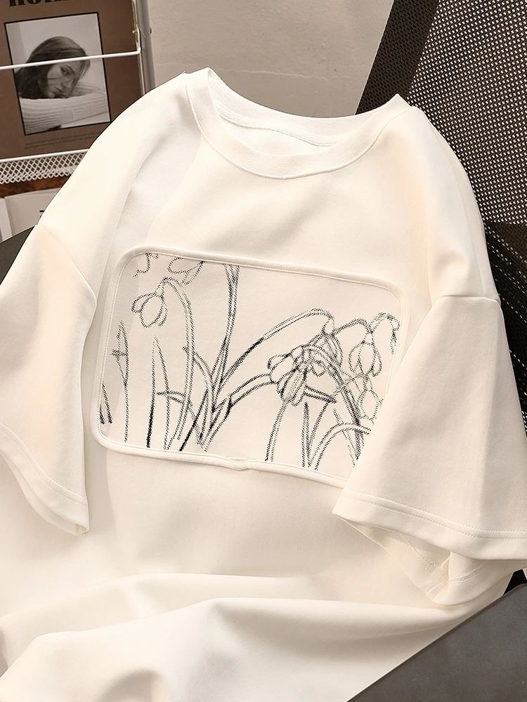 Women's Summer French Gray Printing Commute Short Sleeve T-shirt Top