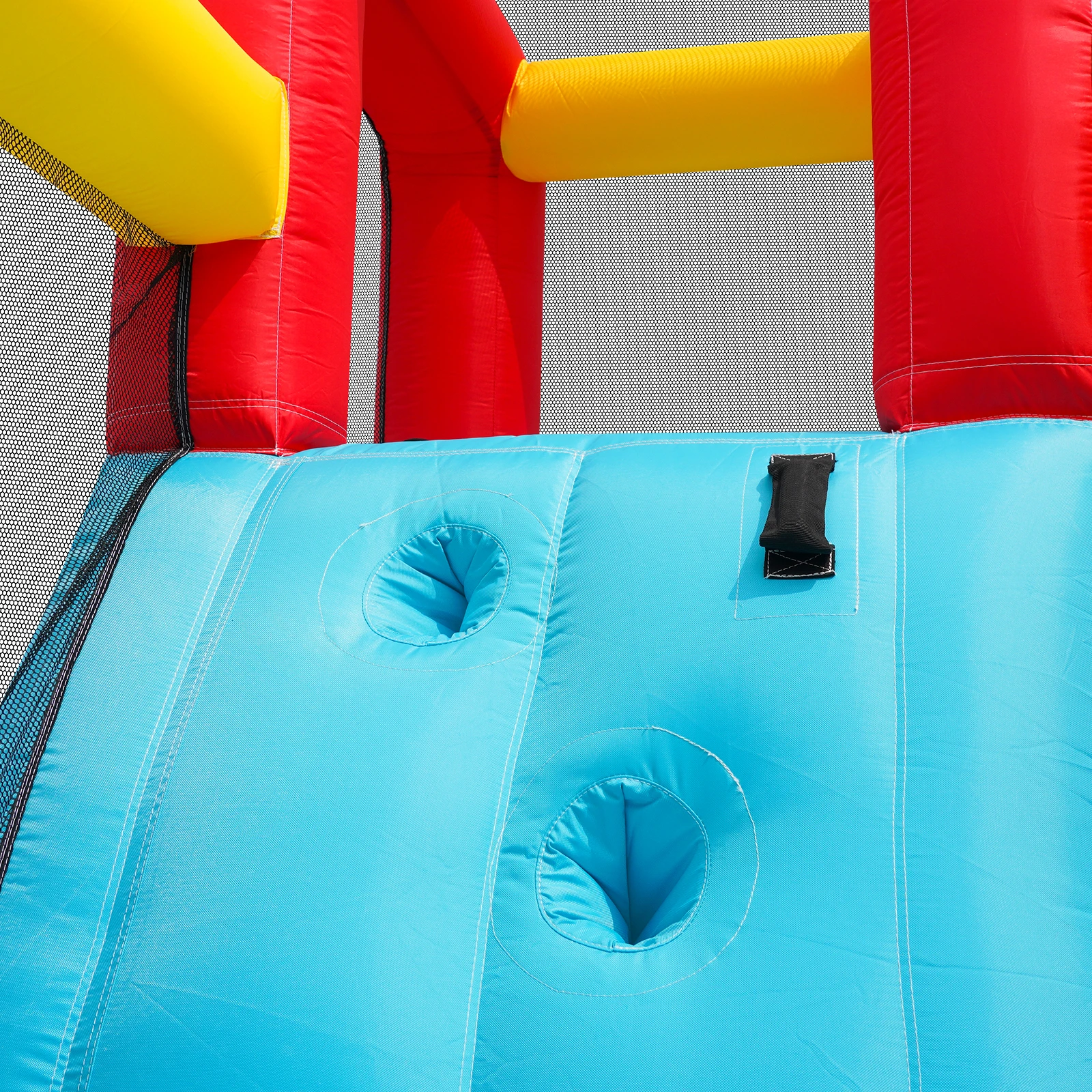 Multifunktionales aufblasbares Outdoor-Hüpfhaus mit Gebläse, Wasserrutsche, Trampolin, Basketballkorb und 2 Poolbereichen für trockene Nutzung. – Detail 14