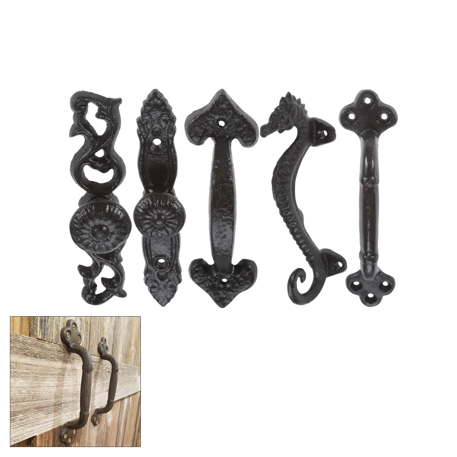 Door Handles Iron Pull Heavy Duty Antique Door Knobs Handle w/screw Hollow/Solid/Sea Horse/Flower/Heart Vintage Bathroom Kitchen Furniture