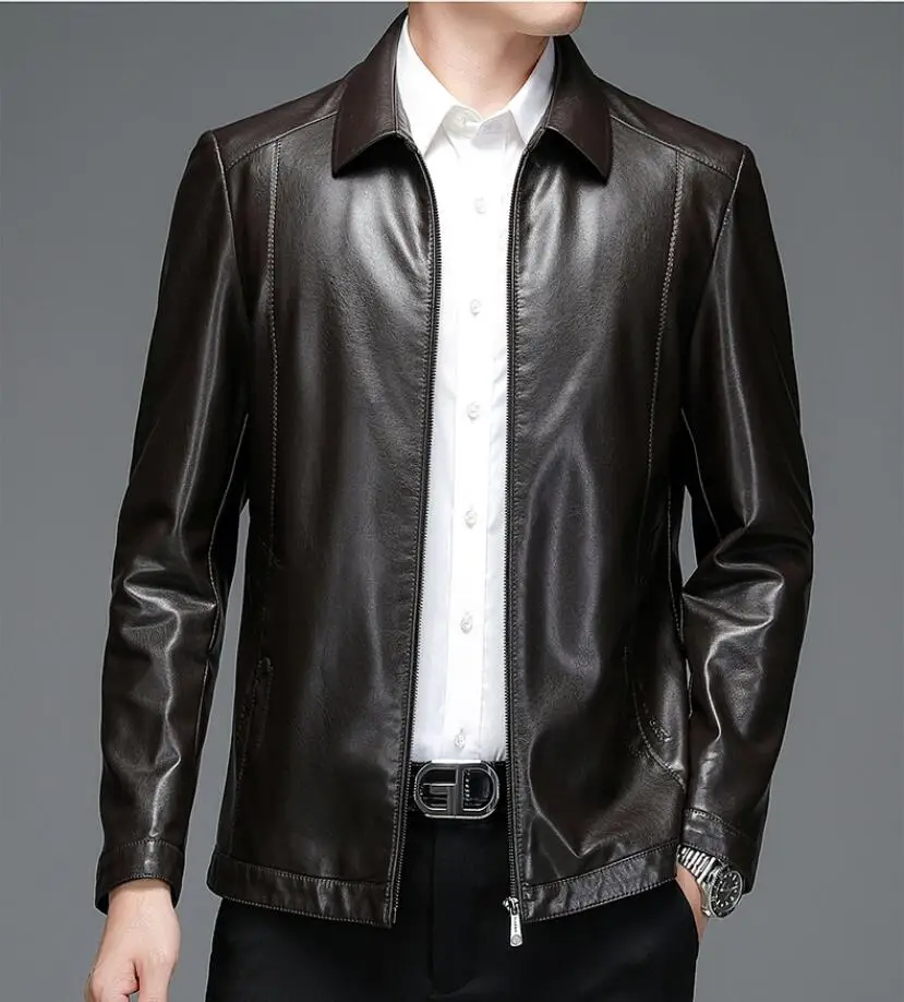 

2023 Genuine Leather Casual Jacket Men's Lapel Spring and Autumn Thin Natural Sheep Leather Jacket Moto Biker Outwear Size M-4XL