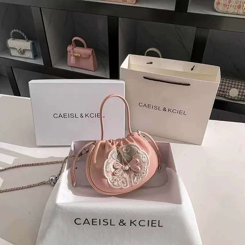 High Quality Textured Leather Embroidery Hobo Bag Pearl Beaded Women Fashion Handbag Lady Purse Female Shoulder Crossbody Bag