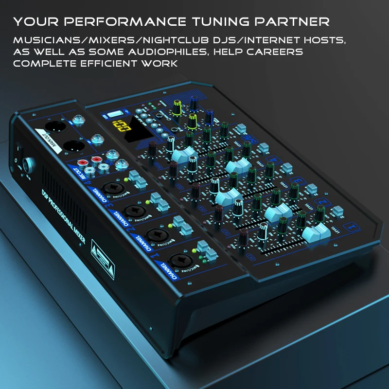 DSP reverb computer recording sound card 6-channel professional mixing console, suitable for home, outdoor, stage, and computer