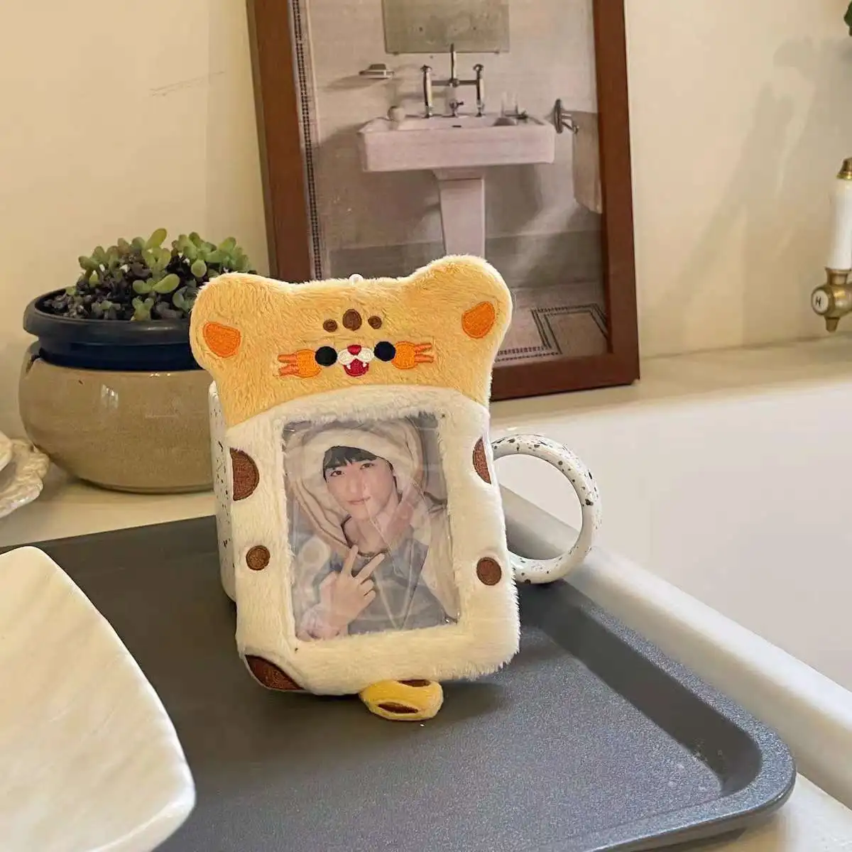 Cartoon Animal Series Plush Keychain 3 Inch Photo Card Holder for Students