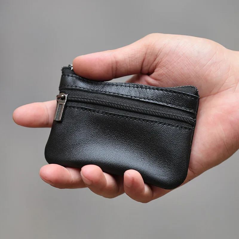 Mini Genuine Leather Wallet Simple and Portable Small Zipper Retro Coin Bag for Men and Women Slim Credit Card Holder coin purse coin wallet change bag card wallet women wallet