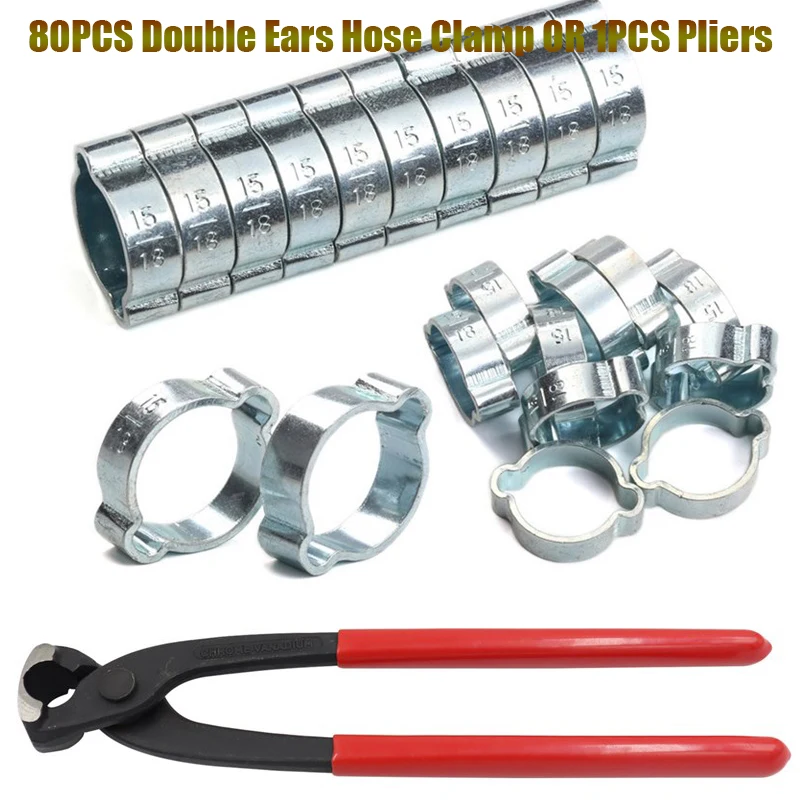 Double Ears Hose Clamp Kit Worm Drive Fuel Water Pipe Clips 1pc Clamp Alicates 80 Pcs 520 mm