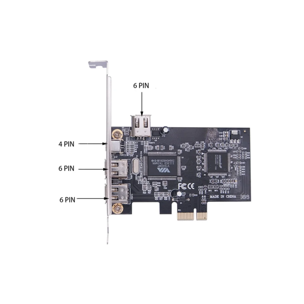 PCI-e 1X to External IEEE 1394 4 Ports (3 x 6Pin + 1 x 4Pin ) Firewire Card Adapter 1394A PCIe With 6Pin to 4Pin IEEE 1394 Cable — view 5
