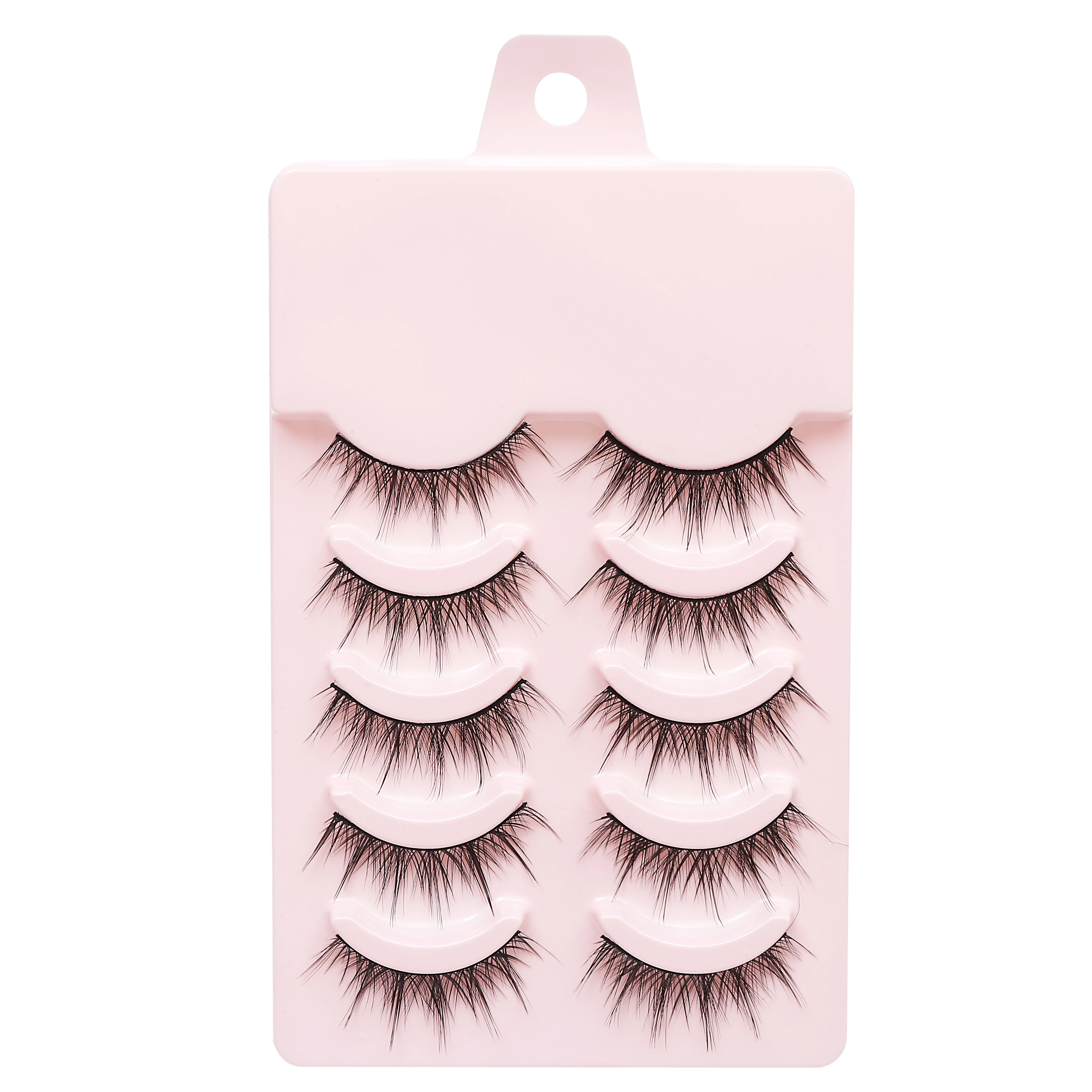 Set of 5 pairs of manga-inspired faux mink lashes for anime cosplay or natural Korean-style makeup, displayed in a soft, full-strip lash tray. 05
