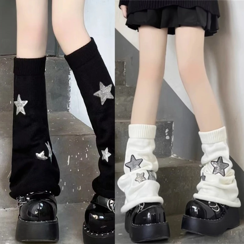 

Womens Star Knit Long Socks Leg Warmers Japanese Harajuku Boot Socks 37JB