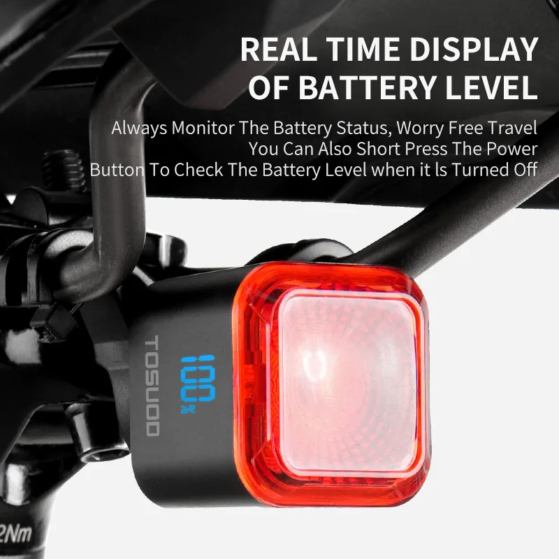 TOSUOD Sensore freno Fanale posteriore per bici Display digitale di alimentazione Avvio automatico Arresto Luce posteriore di sicurezza Lunga durata USB ricaricabile - immagine 4