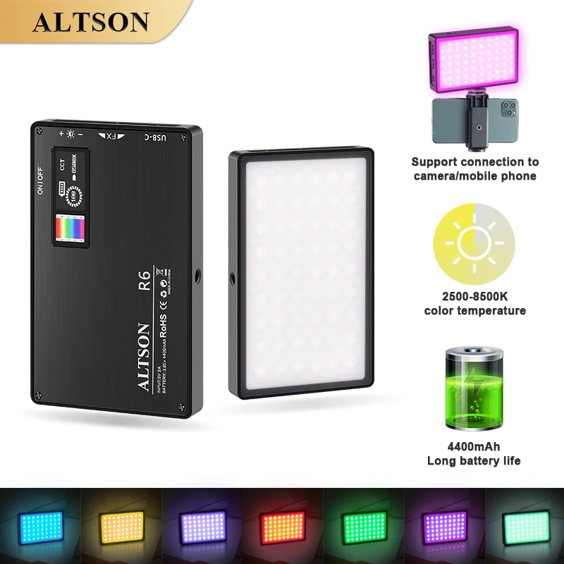 

RGB LED Video Light Camera Light Full Color Rechargeable 4400mAh Dimmable 2500K-8500K Panel Light Photo Studio Lamp soft light