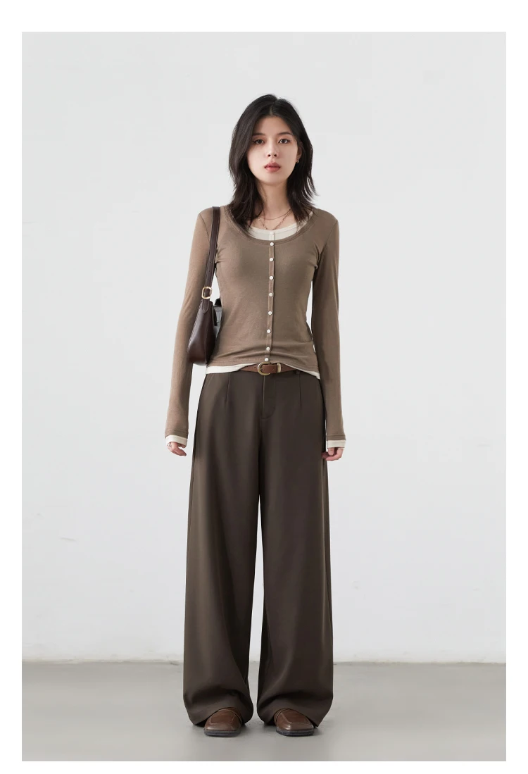 CHIC VEN Women Pants Solid Casual Slim Straight Leg Suit Wide Leg Ladies Trousers Spring Autumn 2025 Clothing for Woman