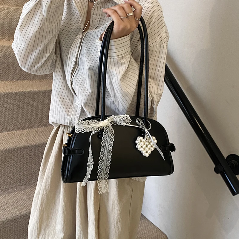 Shoulder Bag with Pendent Tote Bag W/ Bow Decoration Casual Tote Handbag for Women Ladies Work Daily Travel