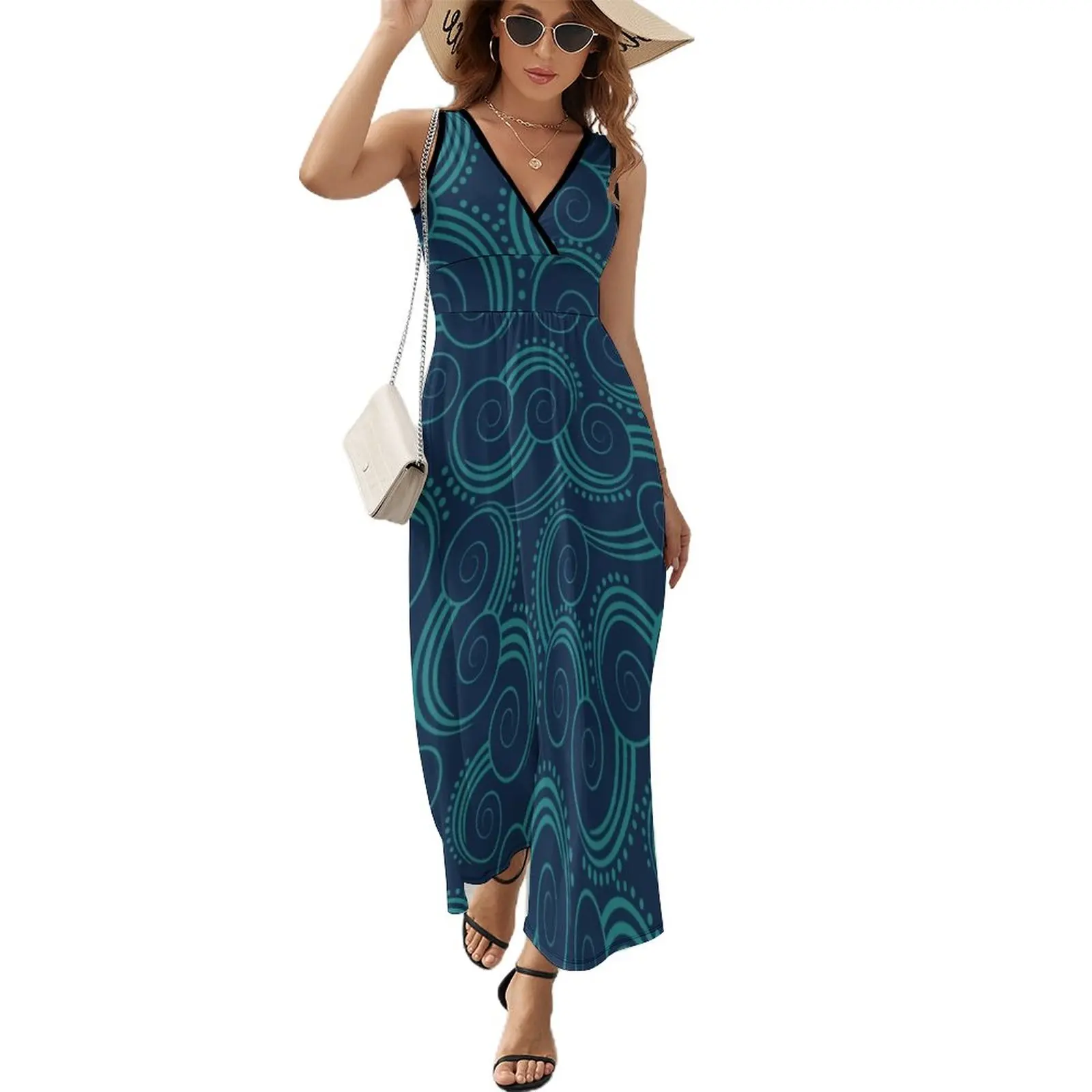 

Navy and Teal Ocean Swirls Sleeveless Dress ladies dresses for special occasion Bride dresses