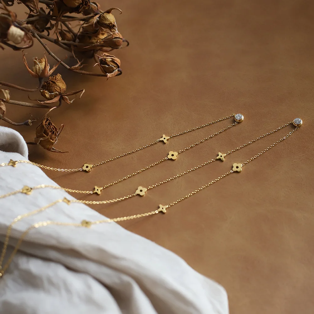 316l Edelstahl einfache leichte Luxus Zirkon Blumen Halskette für Frauen wasserdichte Metall kragen Schmuck Bijoux Geschenk