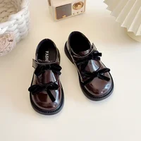 Chic Children's Shoe for Girl Glossy PU Versatile Princess Leather Shoes with Bowknot Spring Autumn Sweet Kids Mary Jane Shoes 1